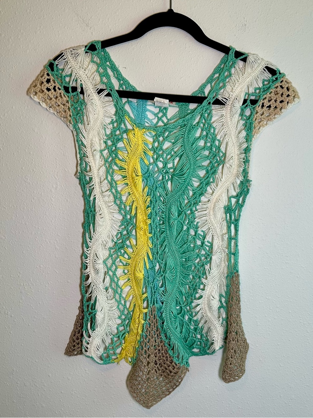 Y2K Crochet Top Open Knit XS/S/M/OSFM* Multicolor Asymmetric Layering Festival